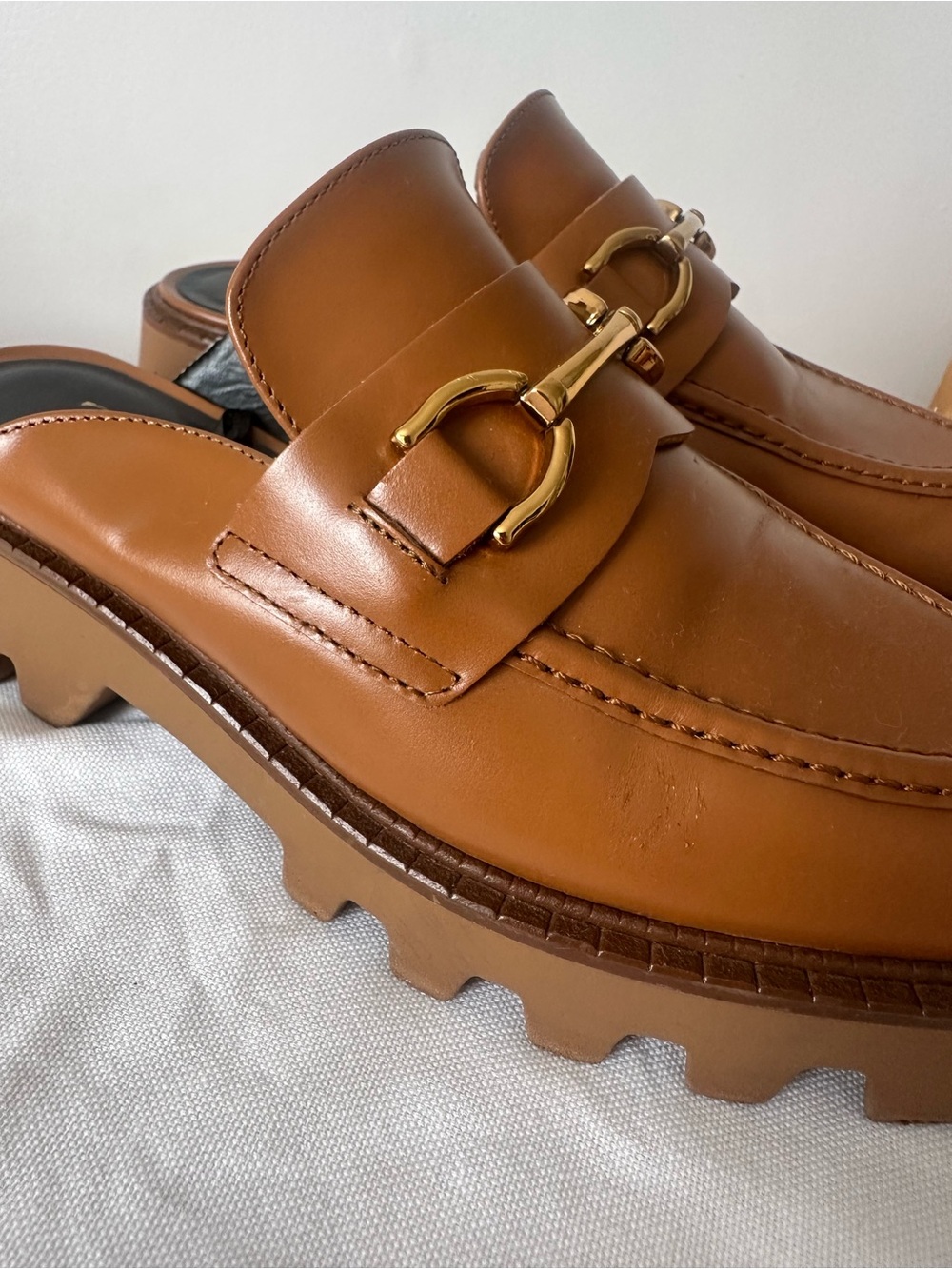 Zara brown leather loafers with gold horsebit detail size 6.5 / 37 - Picture 3 of 7
